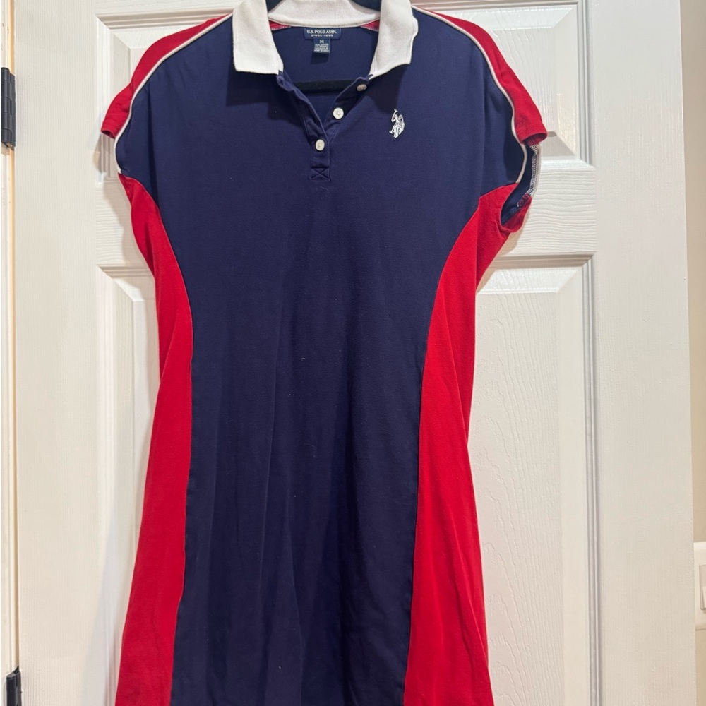 U.S. Polo Assn. Navy and Red Polo Dress with White Collar